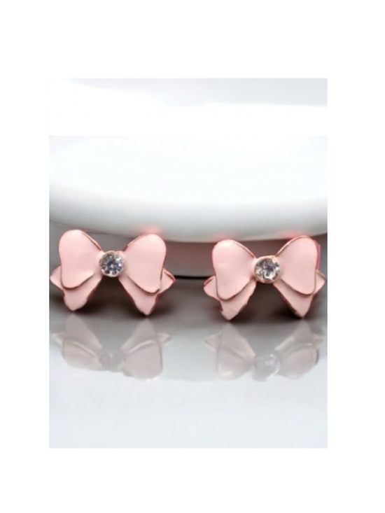 Source Unknown Jewelry - Pink Bow Crystal, Enamel, & Silver Stud Earrings